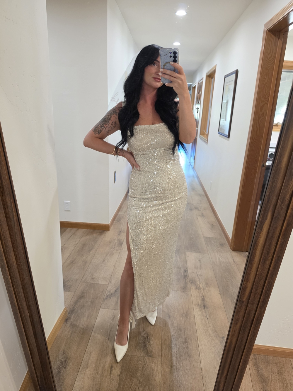 Hello Molly Gold Sequin Midi Dress